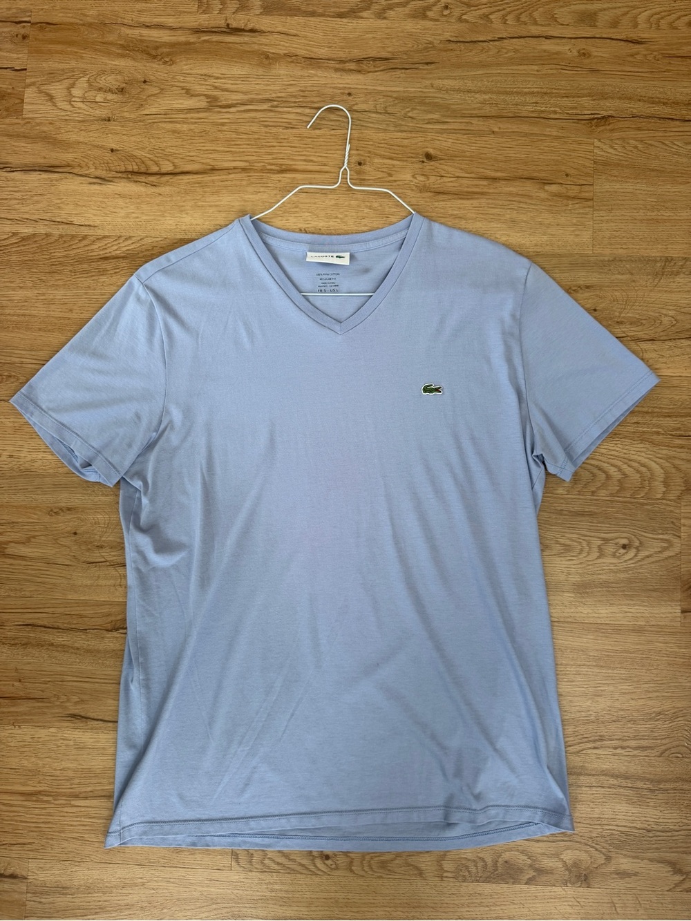 Lacoste Men's Light Blue V-Neck Tee with Embroidered Croc